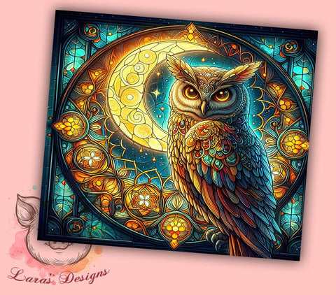 Stained Glass Owl 20oz Tumbler Png, Straight & Tapered Tumbler Png, Spooky Owl Tumbler Png, Digital Download PNG Sublimation Lara' s Designs 