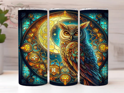 Stained Glass Owl 20oz Tumbler Png, Straight & Tapered Tumbler Png, Spooky Owl Tumbler Png, Digital Download PNG Sublimation Lara' s Designs 