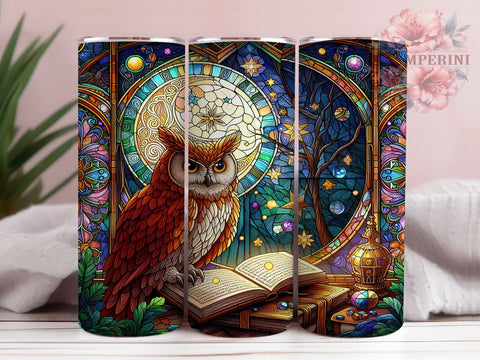 Stained Glass Owl 20oz Tumbler Wrap PNG, Spooky Owl Tumbler Png, Straight & Tapered Tumbler Wrap, Instant Digital Download Sublimation Li Zamperini 