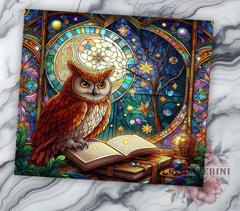 Stained Glass Owl 20oz Tumbler Wrap PNG, Spooky Owl Tumbler Png, Straight & Tapered Tumbler Wrap, Instant Digital Download Sublimation Li Zamperini 
