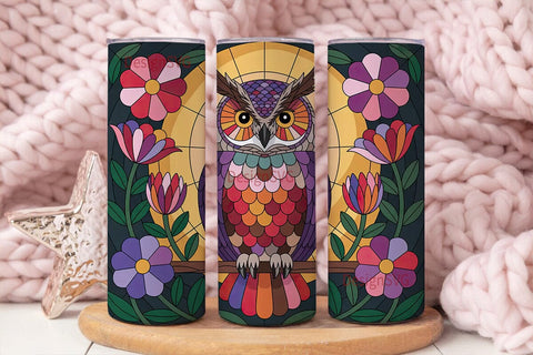 Stained Glass Owl 20oz Tumbler Wrap Sublimation DesignSVG 
