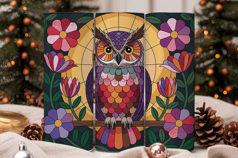 Stained Glass Owl 20oz Tumbler Wrap Sublimation DesignSVG 