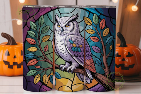Stained Glass Owl 20oz Tumbler Wrap Sublimation PixelChick 