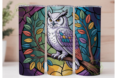Stained Glass Owl 20oz Tumbler Wrap Sublimation PixelChick 