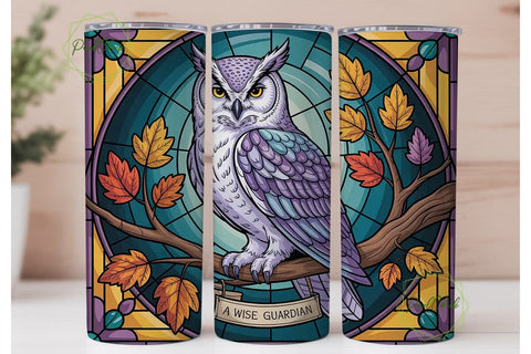 Stained Glass Owl 20oz Tumbler Wrap Sublimation PixelChick 