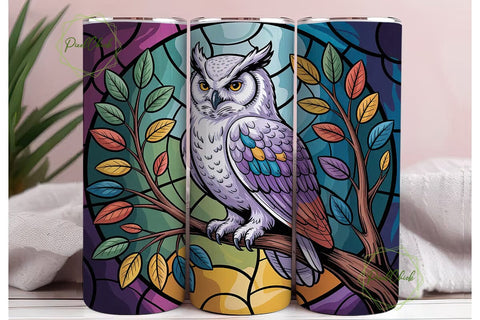 Stained Glass Owl 20oz Tumbler Wrap Sublimation PixelChick 