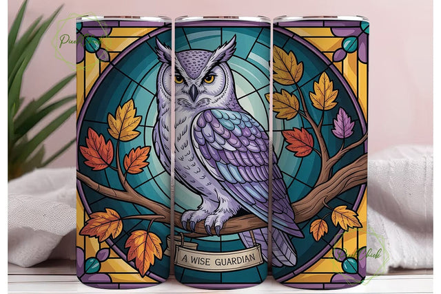 Stained Glass Owl 20oz Tumbler Wrap Sublimation PixelChick 