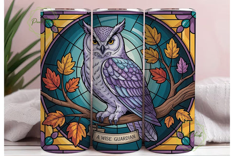 Stained Glass Owl 20oz Tumbler Wrap Sublimation PixelChick 