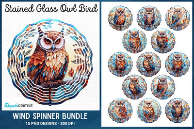 Stained Glass Owl Bird Wind Spinner Sublimation Sublimation Regulrcrative 