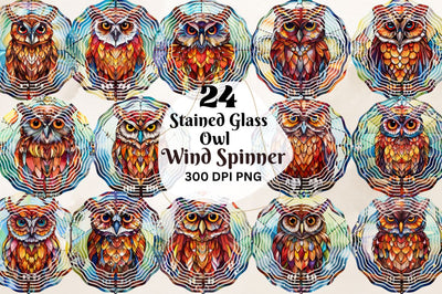 Stained Glass Owl Wind Spinner Sublimation Designs Bundle Sublimation Regulrcrative 