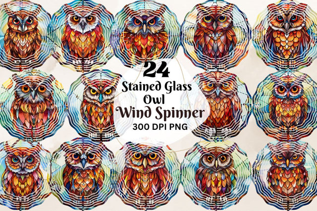 Stained Glass Owl Wind Spinner Sublimation Designs Bundle Sublimation Regulrcrative 