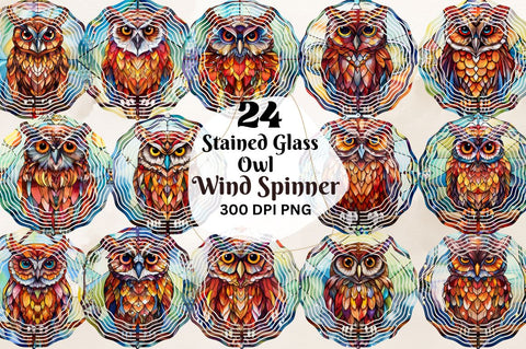 Stained Glass Owl Wind Spinner Sublimation Designs Bundle Sublimation Regulrcrative 
