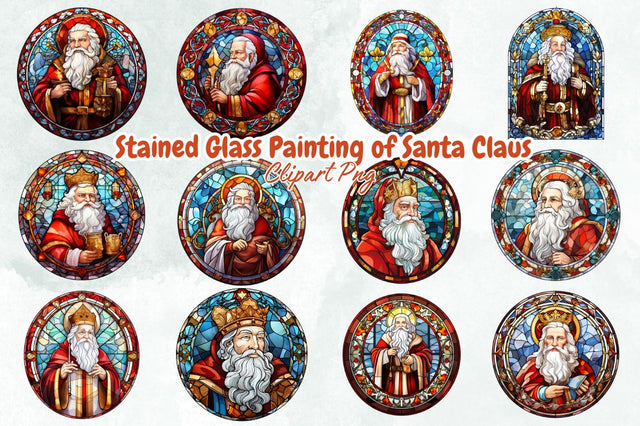 Stained Glass Painting of Santa Claus Bundle Sublimation Designangry 