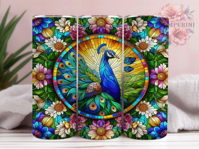 Stained Glass Peacock Tumbler, Vibrant Peacock Tumbler, Colorful Floral Wrap, Whimsical Peacock Wrap, Artistic Glass Effect Wrap, Sublimation Design, Trendy Gift Idea Sublimation Li Zamperini 