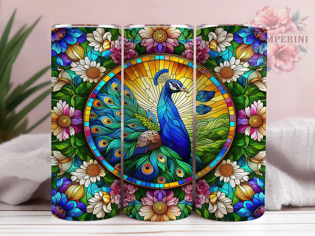 Stained Glass Peacock Tumbler, Vibrant Peacock Tumbler, Colorful Floral Wrap, Whimsical Peacock Wrap, Artistic Glass Effect Wrap, Sublimation Design, Trendy Gift Idea Sublimation Li Zamperini 