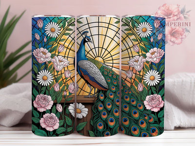 Stained Glass Peacock Tumbler, Vibrant Peacock Tumbler, Colorful Floral Wrap, Whimsical Peacock Wrap, Artistic Glass Effect Wrap, Sublimation Design, Trendy Gift Idea Sublimation Li Zamperini 