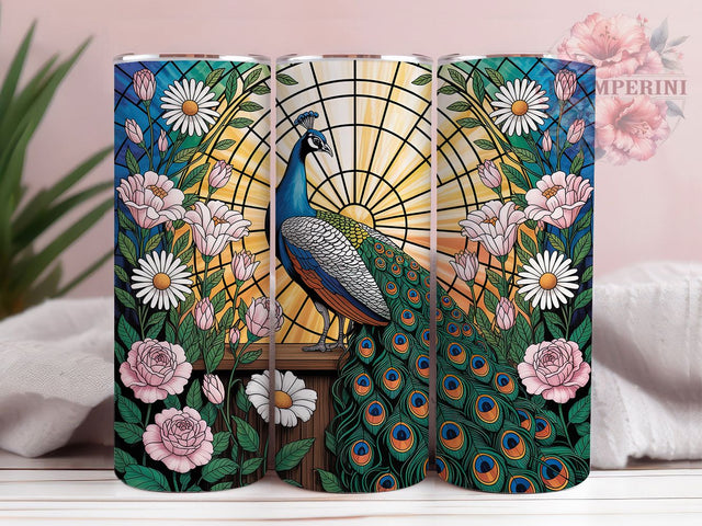 Stained Glass Peacock Tumbler, Vibrant Peacock Tumbler, Colorful Floral Wrap, Whimsical Peacock Wrap, Artistic Glass Effect Wrap, Sublimation Design, Trendy Gift Idea Sublimation Li Zamperini 