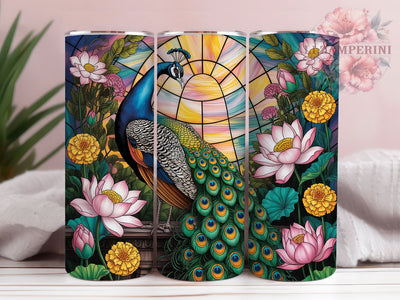 Stained Glass Peacock Tumbler, Vibrant Peacock Tumbler, Colorful Floral Wrap, Whimsical Peacock Wrap, Artistic Glass Effect Wrap, Sublimation Design, Trendy Gift Idea Sublimation Li Zamperini 