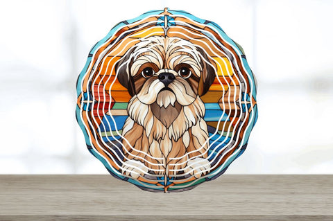 Stained Glass Pekingese Dog Wind Spinner Sublimation Regulrcrative 