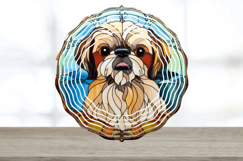 Stained Glass Pekingese Dog Wind Spinner Sublimation Regulrcrative 