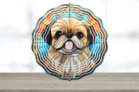 Stained Glass Pekingese Dog Wind Spinner Sublimation Regulrcrative 