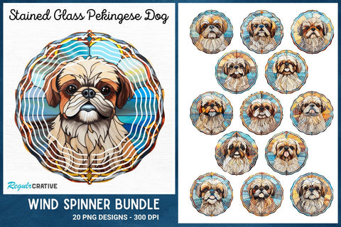 Stained Glass Pekingese Dog Wind Spinner Sublimation Regulrcrative 
