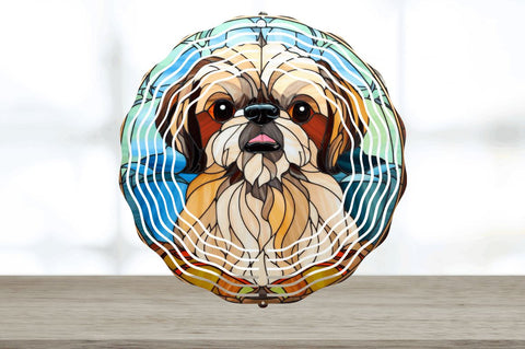 Stained Glass Pekingese Dog Wind Spinner Sublimation Regulrcrative 