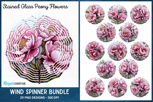Stained Glass Peony Flowers Wind Spinner Sublimation Bundle Sublimation Regulrcrative 