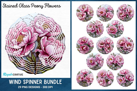 Stained Glass Peony Flowers Wind Spinner Sublimation Bundle Sublimation Regulrcrative 
