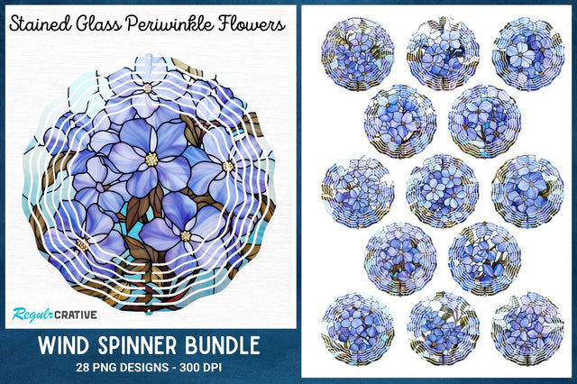 Stained Glass Periwinkle Flowers Wind Spinner Sublimation Bundle Sublimation Regulrcrative 