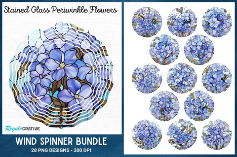 Stained Glass Periwinkle Flowers Wind Spinner Sublimation Bundle Sublimation Regulrcrative 