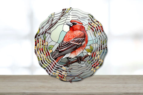 Stained Glass Pine Grosbeak Bird Wind Spinner Bundle Sublimation Regulrcrative 
