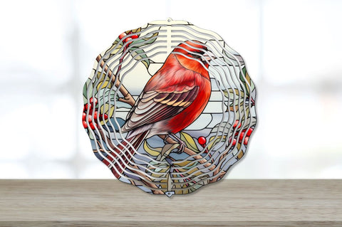 Stained Glass Pine Grosbeak Bird Wind Spinner Bundle Sublimation Regulrcrative 