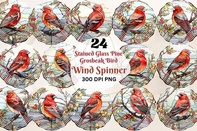 Stained Glass Pine Grosbeak Bird Wind Spinner Bundle Sublimation Regulrcrative 
