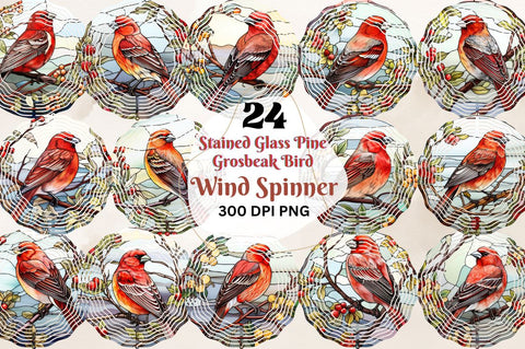 Stained Glass Pine Grosbeak Bird Wind Spinner Bundle Sublimation Regulrcrative 