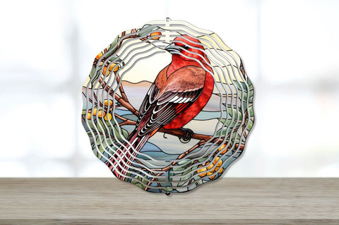 Stained Glass Pine Grosbeak Bird Wind Spinner Bundle Sublimation Regulrcrative 