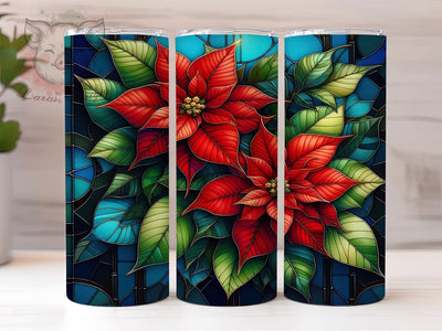 Stained Glass Poinsettia 20oz Tumbler Png, Straight & Tapered Tumbler Png, Poinsettia Tumbler Png, Digital Download PNG Sublimation Lara' s Designs 