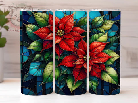 Stained Glass Poinsettia 20oz Tumbler Png, Straight & Tapered Tumbler Png, Poinsettia Tumbler Png, Digital Download PNG Sublimation Lara' s Designs 