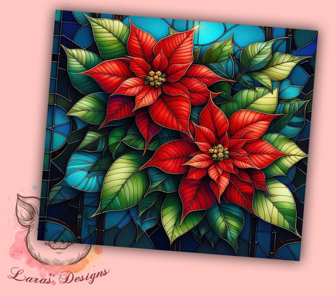 Stained Glass Poinsettia 20oz Tumbler Png, Straight & Tapered Tumbler Png, Poinsettia Tumbler Png, Digital Download PNG Sublimation Lara' s Designs 