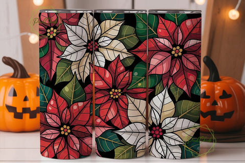 Stained Glass Poinsettia 20oz Tumbler Sublimation PixelChick 