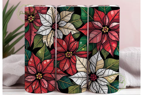 Stained Glass Poinsettia 20oz Tumbler Sublimation PixelChick 