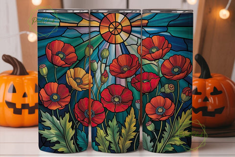 Stained Glass Poppies 20oz Tumbler Wrap Sublimation PixelChick 