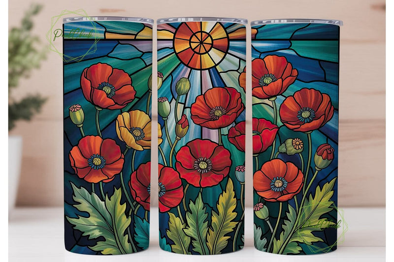 Stained Glass Poppies 20oz Tumbler Wrap Sublimation PixelChick 