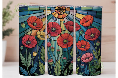 Stained Glass Poppies 20oz Tumbler Wrap Sublimation PixelChick 