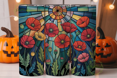 Stained Glass Poppies 20oz Tumbler Wrap Sublimation PixelChick 
