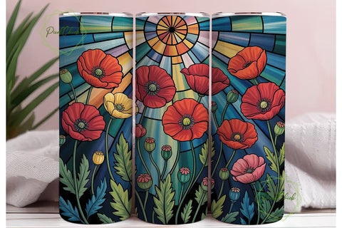 Stained Glass Poppies 20oz Tumbler Wrap Sublimation PixelChick 