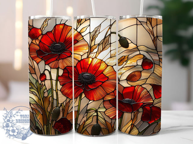Stained Glass Poppy Flower Tumbler, Stained Glass Wrap, Floral Mug Design, Sublimation Wrap, Artistic Drinkware, Cute Gift Idea, Colorful Flower Cup Sublimation ToriDesigns 