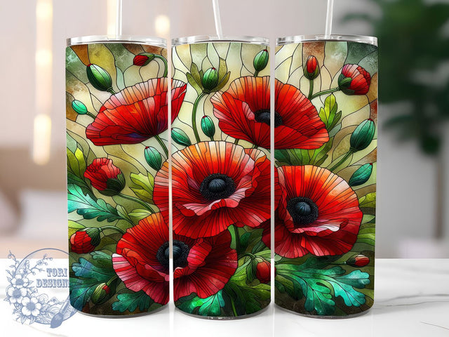 Stained Glass Poppy Flower Tumbler, Stained Glass Wrap, Floral Mug Design, Sublimation Wrap, Artistic Drinkware, Cute Gift Idea, Colorful Flower Cup Sublimation ToriDesigns 