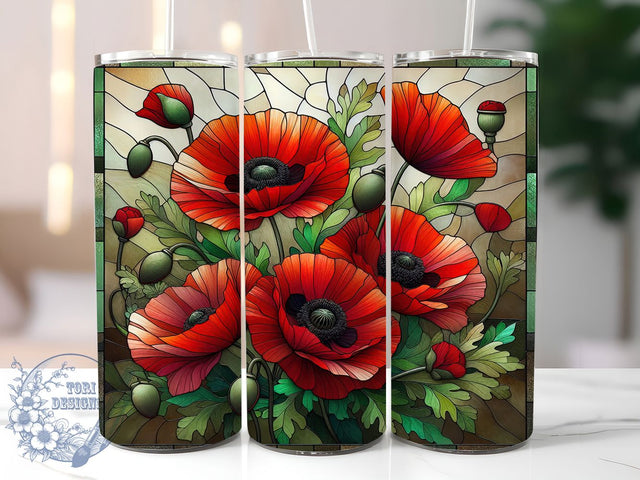 Stained Glass Poppy Flower Tumbler, Stained Glass Wrap, Floral Mug Design, Sublimation Wrap, Artistic Drinkware, Cute Gift Idea, Colorful Flower Cup Sublimation ToriDesigns 