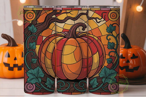 Stained Glass Pumpkin 20oz Tumbler Wrap Sublimation PixelChick 